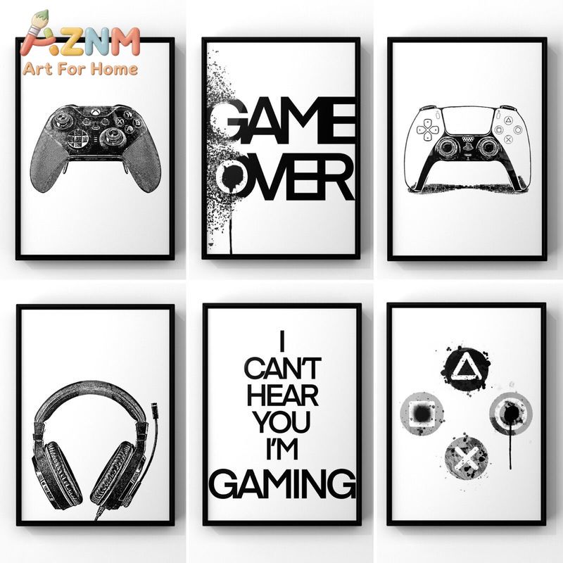 AZNM Black White Gaming Canvas - Gaming Accessories For Room 评论和价格